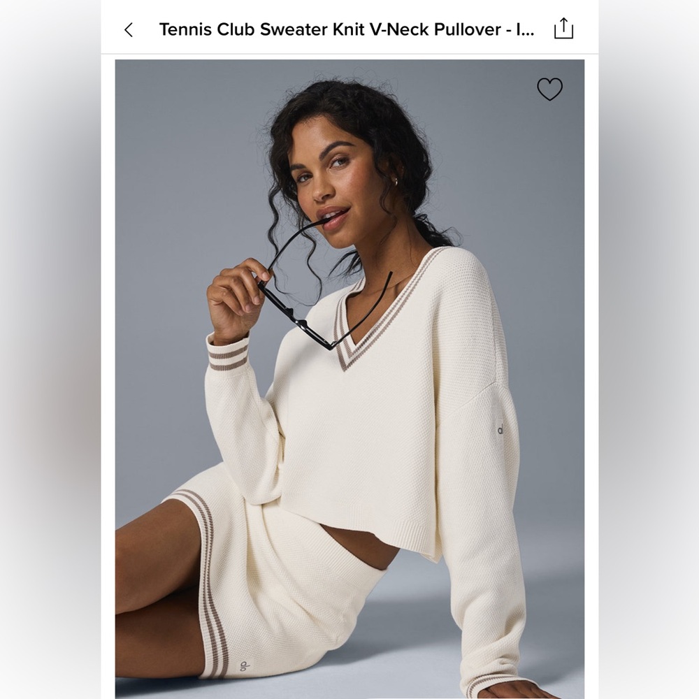Alo Yoga Tennis Club Knit V-Neck Pullover Ivory